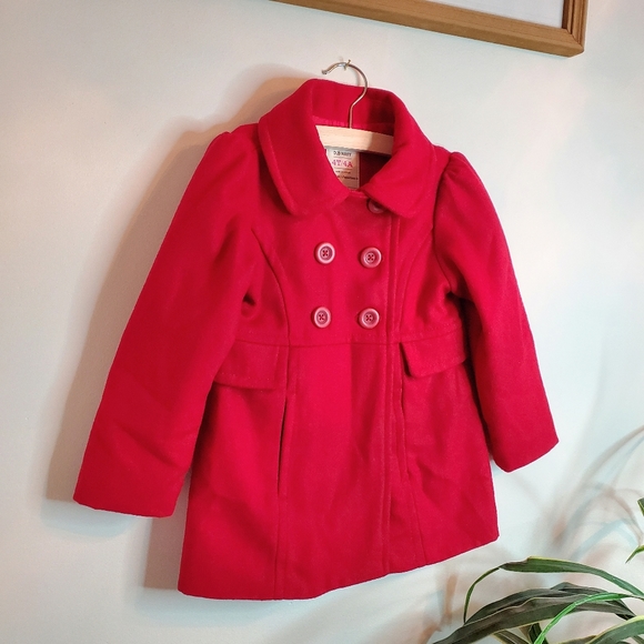 NWOT Old Navy Toddler Button-Up Peacoat In Red 4T - Picture 7 of 13